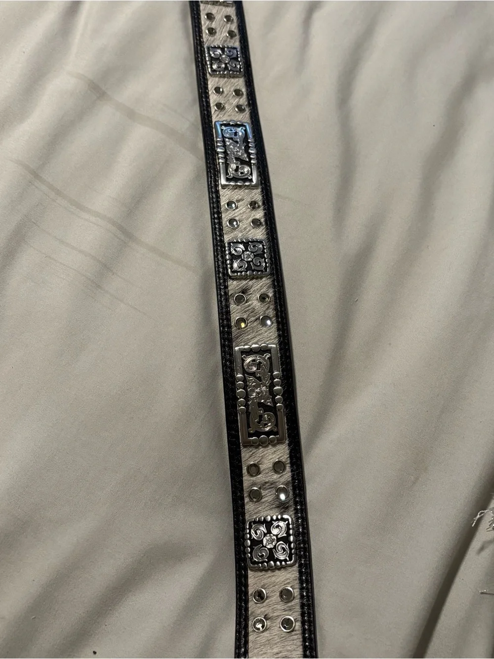 Men's Black Tooled Leather Belt with Engraved Silver Buckle